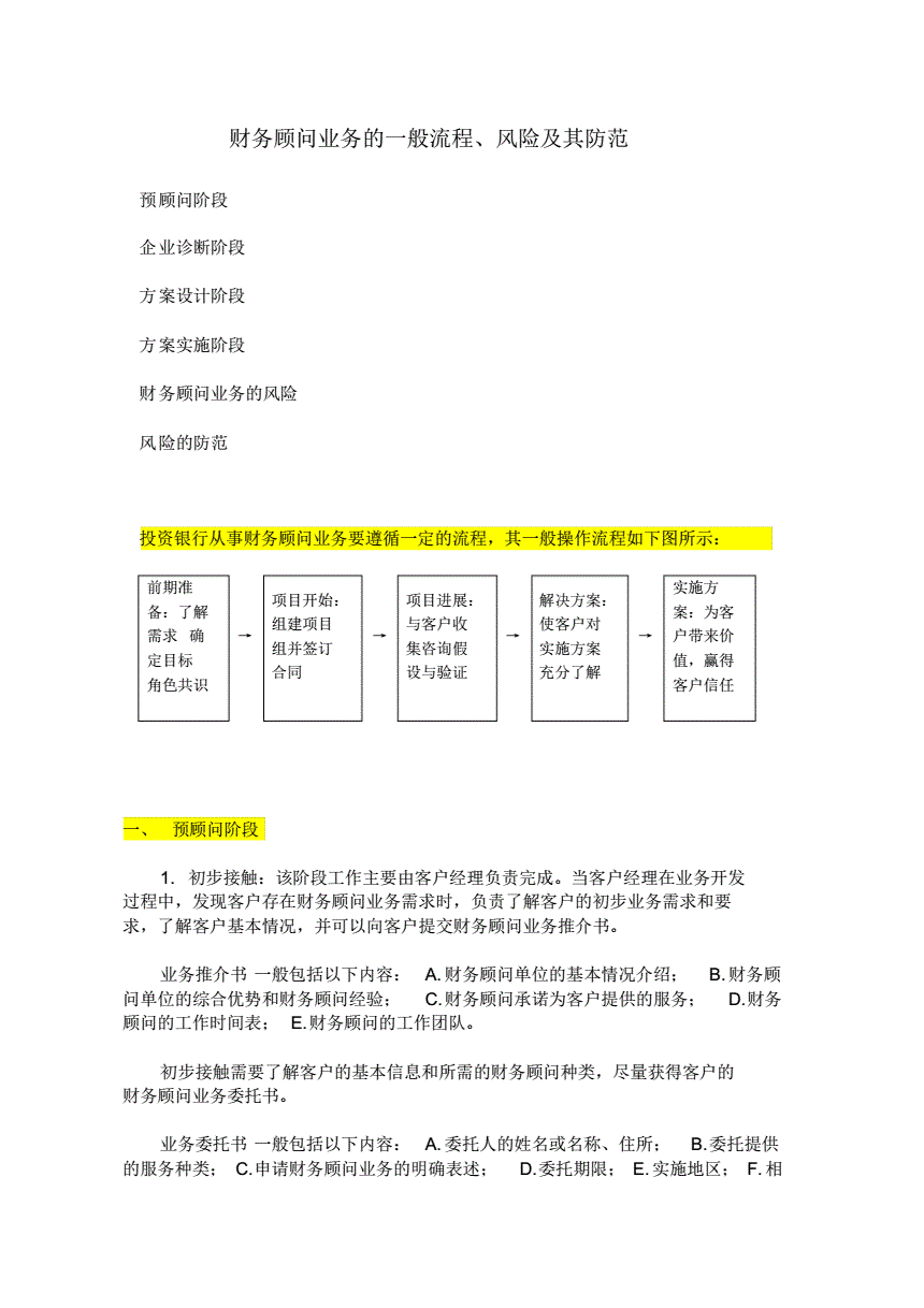 常年財(cái)務(wù)顧問(wèn)業(yè)務(wù)流程包括下列